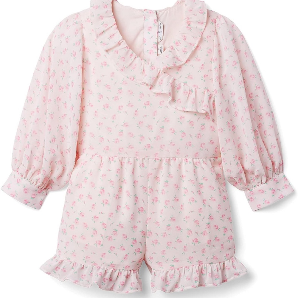 Janie and Jack girls floral romper, faux wrap front, buttons in back
